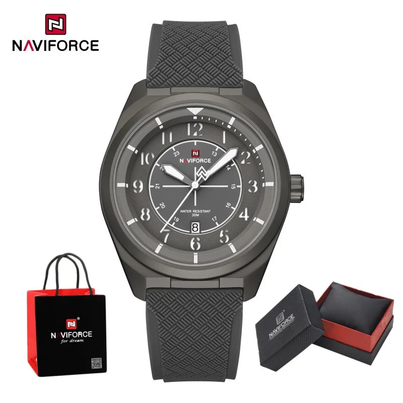 NAVIFORCE Men's Watch 30M Waterproof Quartz Calendar Silicone Strap Luminous Casual Sport Simple Fashion Man Wristwatch Gift Box