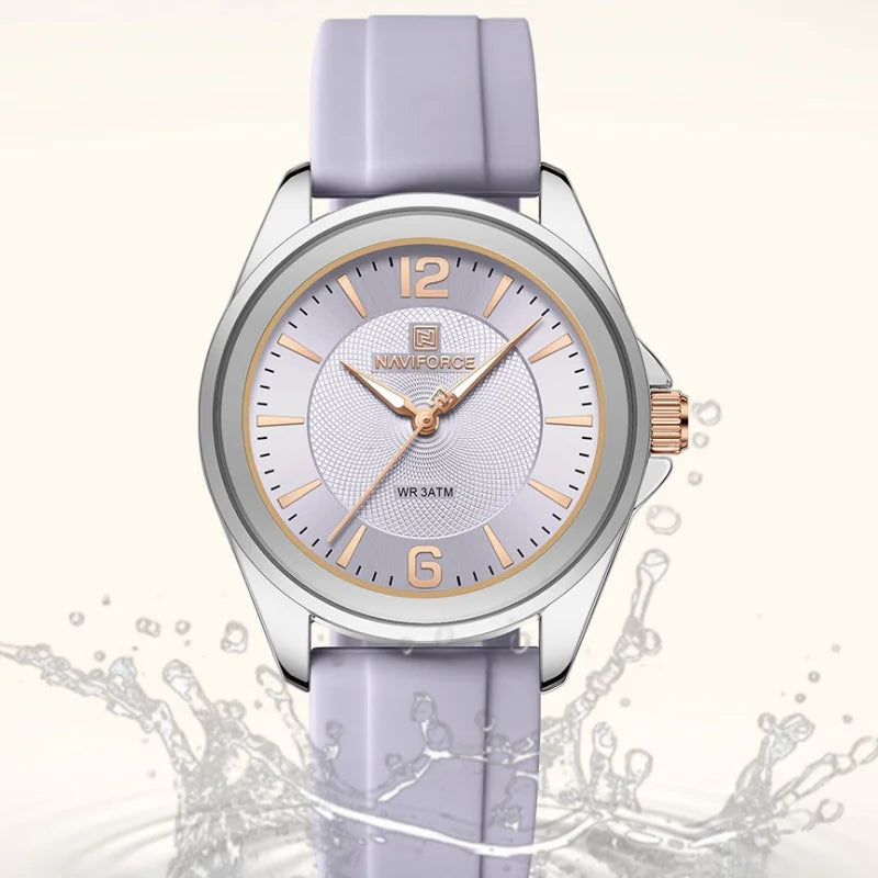 NAVIFORCE Top Brand Women's Quartz Watch Silicone Strap Fashionable Wristwatch Comfortable Girls Simple Gift Clock Box NF5068