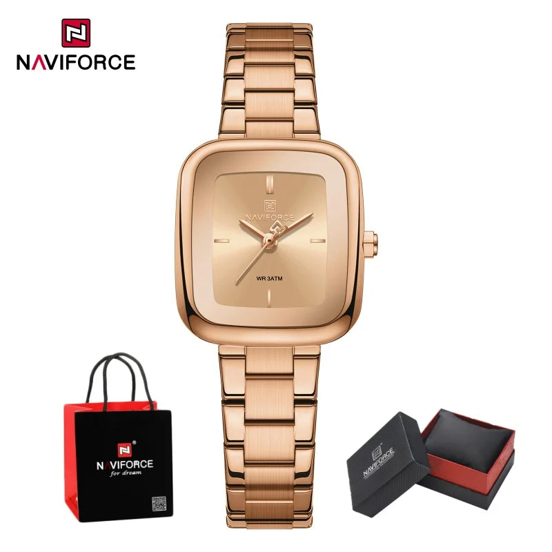NAVIFORCE Square Watches for Women 3ATM Waterproof Stainless Steel Fashion Ultra Light Girls' Watch Wristwatch Gift Box for Lady