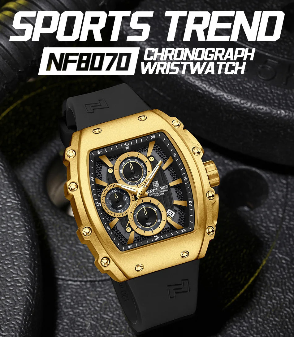NAVIFORCE Leisure Male Clock Chronograph Watches for Man Quartz 30M Waterproof Luminous Hands Silicone Strap Wristwatch Gift Box