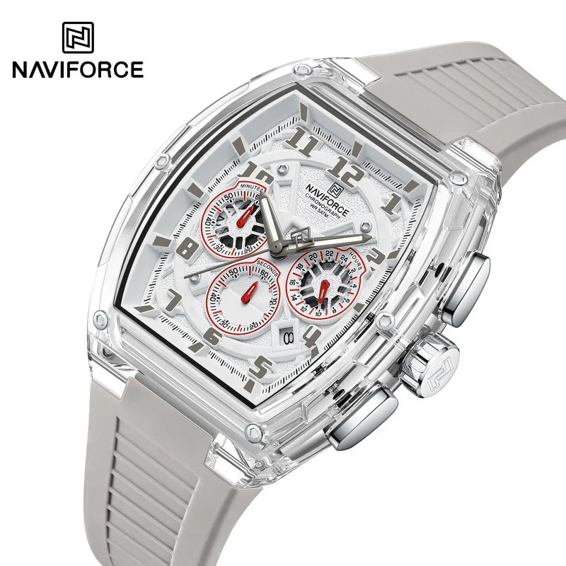 NAVIFORCE Man's Quartz Watch 50M Water Resistant Luminous Male Sports Wristwatch Barrel Dial Multi Function Casual Tech Stylish