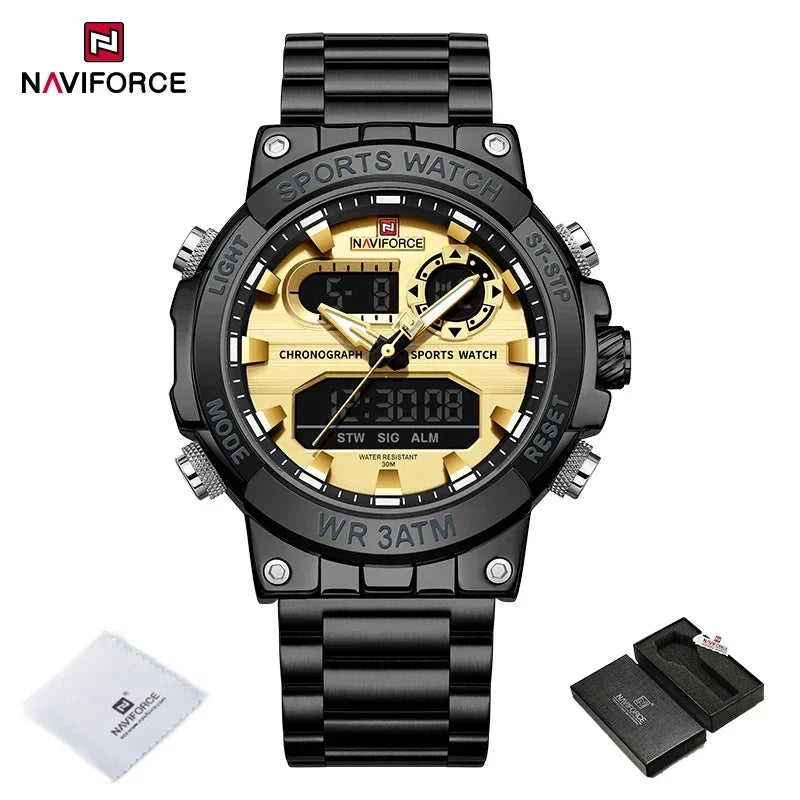 NAVIFORCE Men Military Watch Waterproof Wristwatch Dual Display Quartz Clock Sport Watch Male Big Watches Men Relogios Masculino