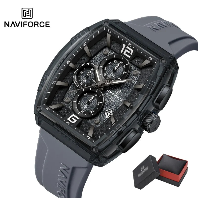 NAVIFORCE Luxury Men's Watch Quartz Chronograph 5ATM Waterproof Luminous Hand Soft Silicone Strap Male Fashion Sports Wristwatch