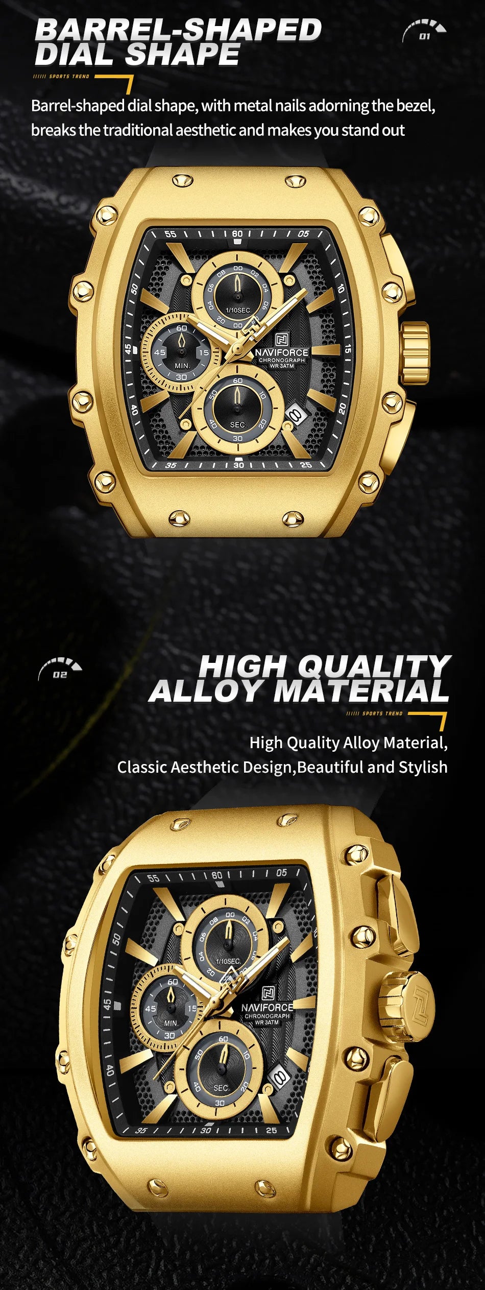 NAVIFORCE Leisure Male Clock Chronograph Watches for Man Quartz 30M Waterproof Luminous Hands Silicone Strap Wristwatch Gift Box