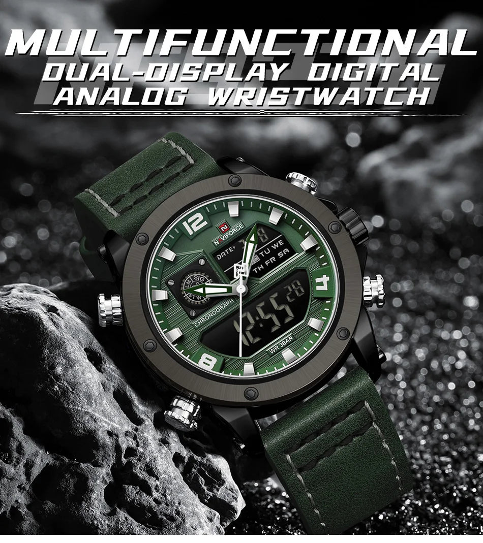 NAVIFORCE Digital Mens Military Watch Waterproof Watch Dual Display Quartz Sports Watch For Men Luminous High Quality Wristwatch