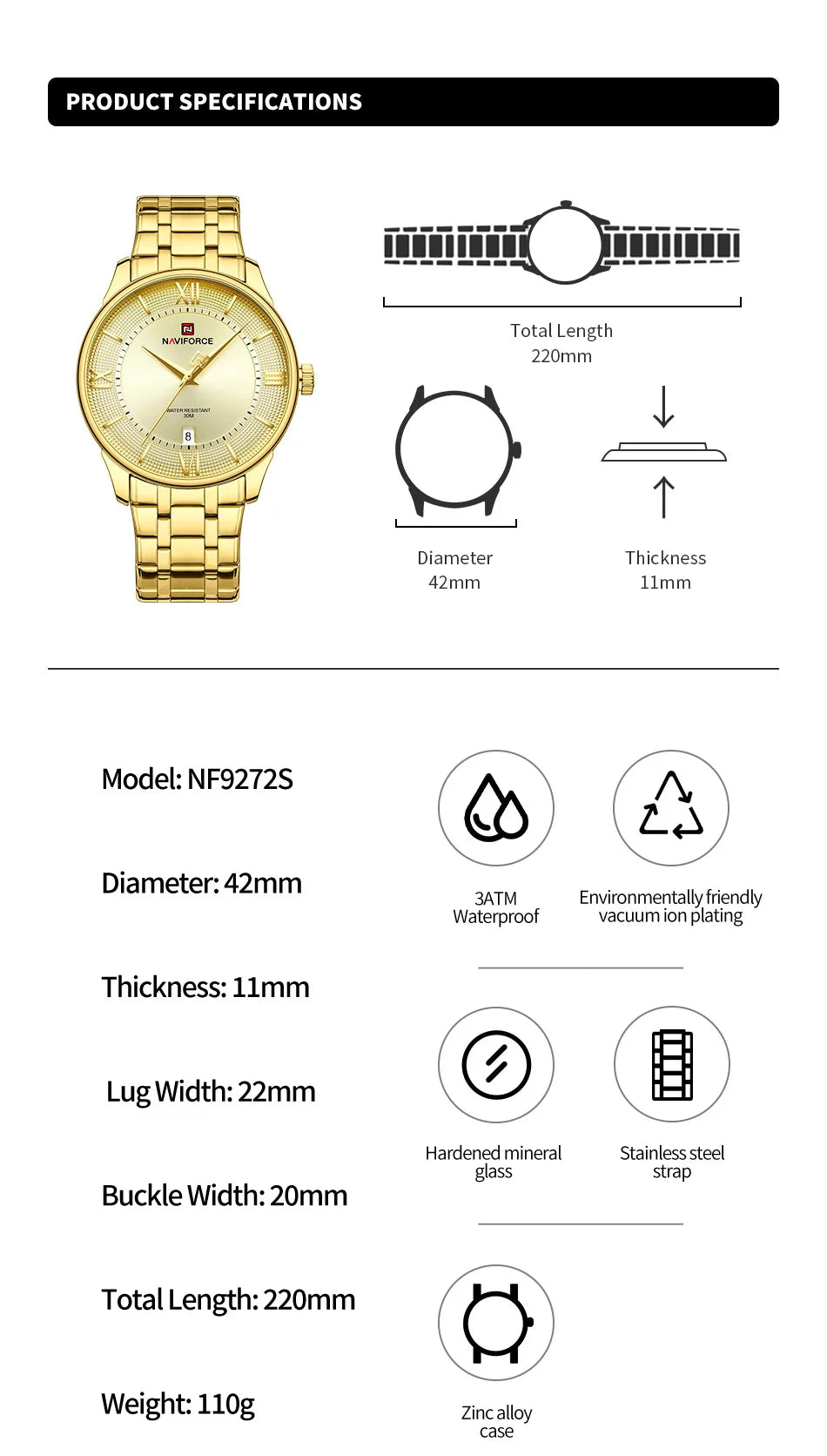 Top Brand NAVIFORCE Men's Watches Stainless Steel Week Date Clock Waterproof Luxury Male Quartz Wristwatches Relogio Masculino
