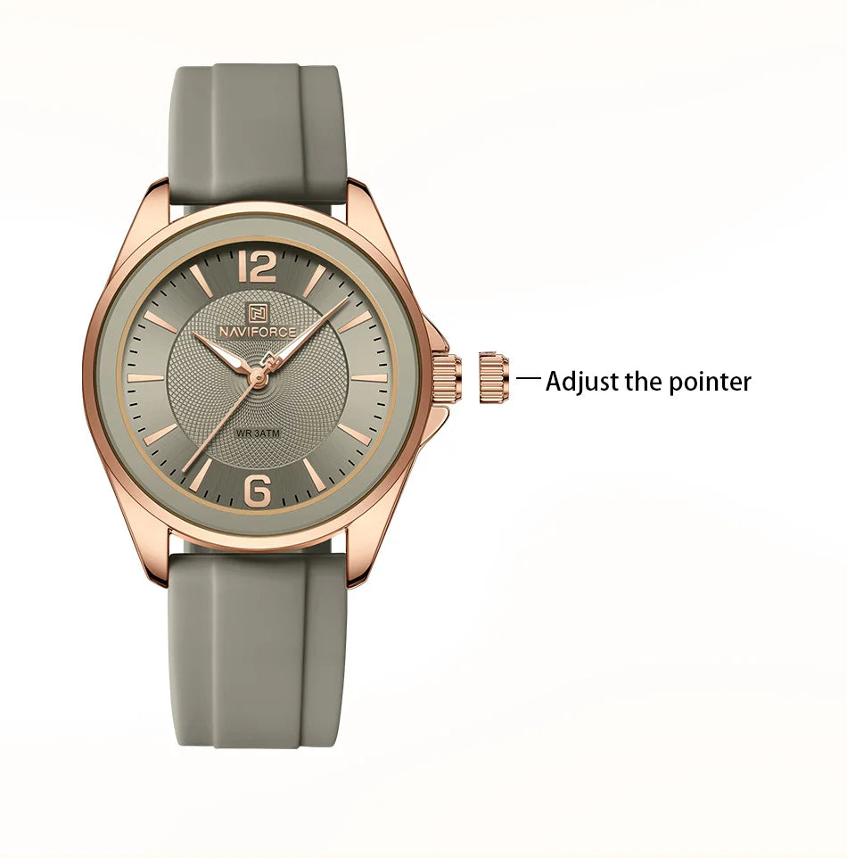 NAVIFORCE Women's Sports Casual Quartz Watch Comfortable Silicone Strap 3ATM Waterproof Wristwatch Relogios Feminino Gift Clock