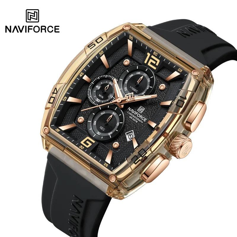 NAVIFORCE Luxury Men's Watch Quartz Chronograph 5ATM Waterproof Luminous Hand Soft Silicone Strap Male Fashion Sports Wristwatch