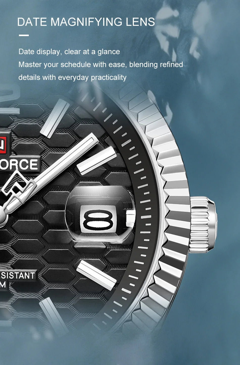 NAVIFORCE Men Watches Quartz Calendar Waterproof Luminous Magnifying Glass Window Stainless Steel Male Luxury Business Watches