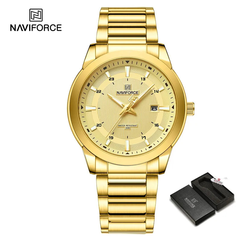 NAVIFORCE Brand New Fashion Casual Men Watch Stainless Steel Water Resistant Calendar Quartz Wristwatches Relogio Masculino 2023