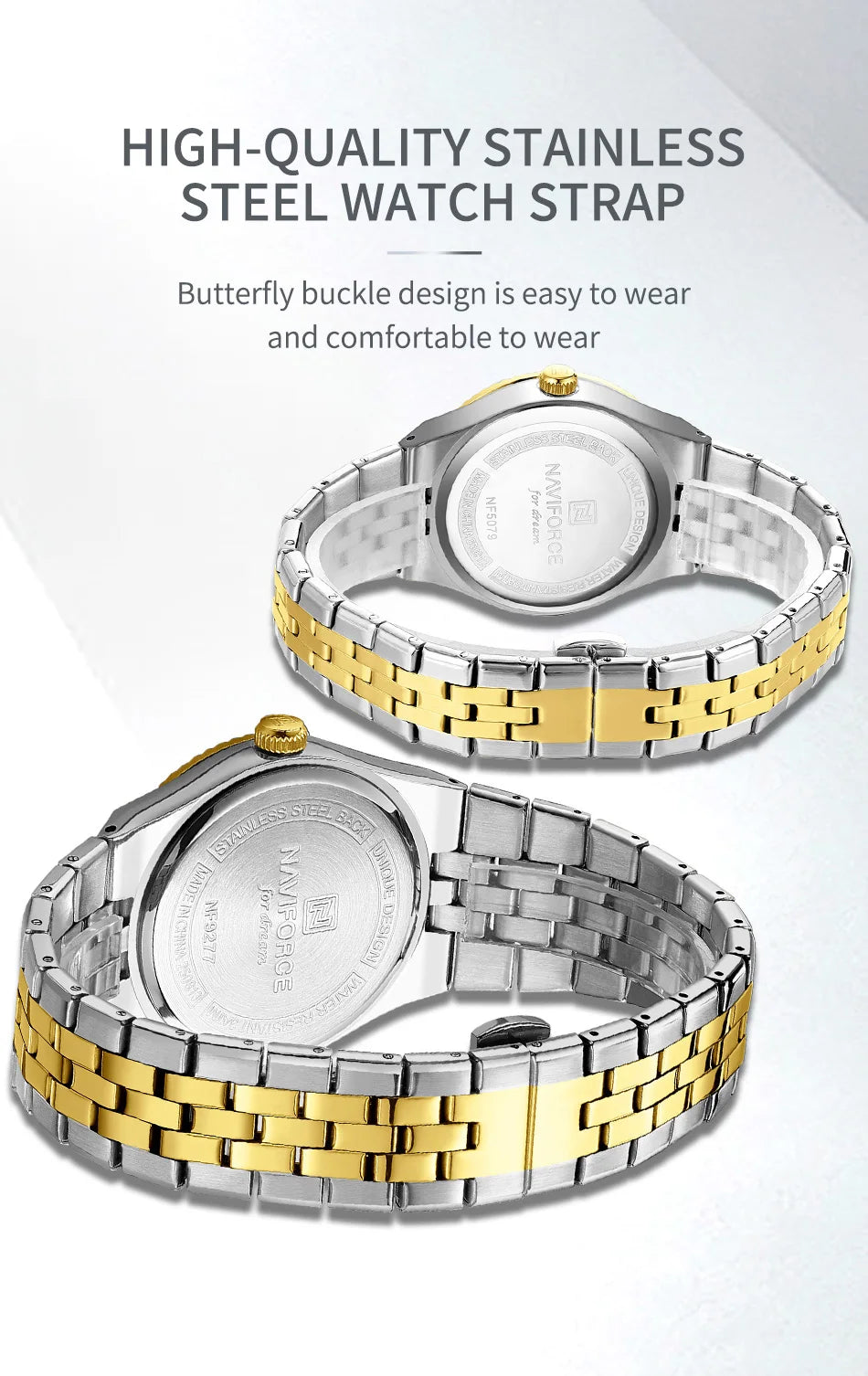 NAVIFORCE New Lover Watches 3ATM Waterproof Quartz Calendar Stainless Steel Fashionable Elegant Daily Wear Wristwatch for Couple