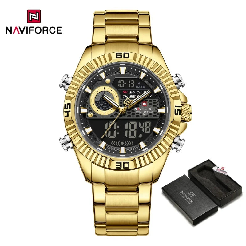 NAVIFORCE Men's Watch Quartz Dual Display 3ATM Waterproof Luminous Chronograph Alarm Clocks Male Luxury High Quality Wristwatch