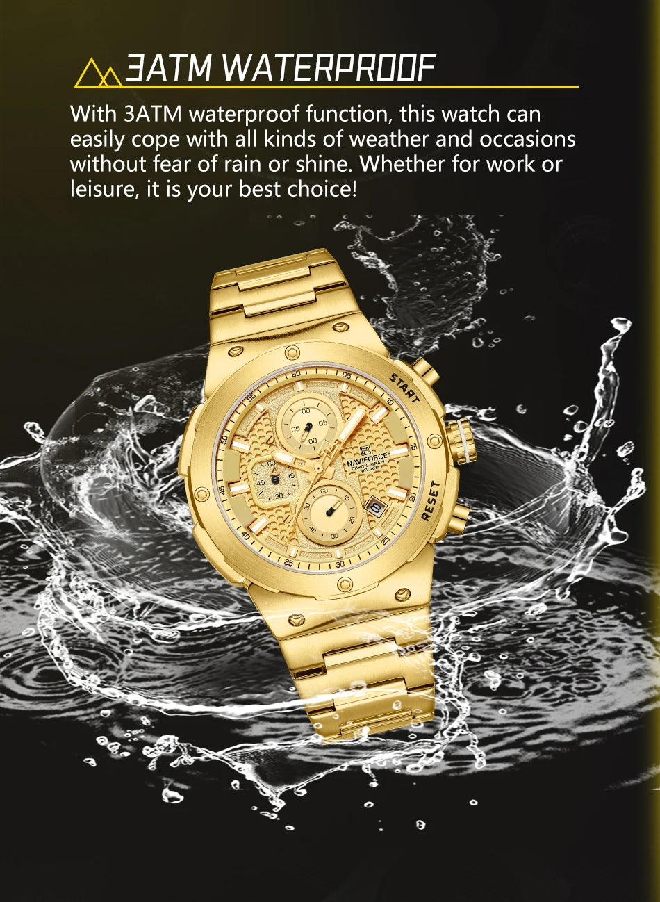 NAVIFORCE Top Luxury Men Watches Luminous Date Waterproof Chronograph Quartz Man Watch Stainless Steel Sport Military Wristwatch