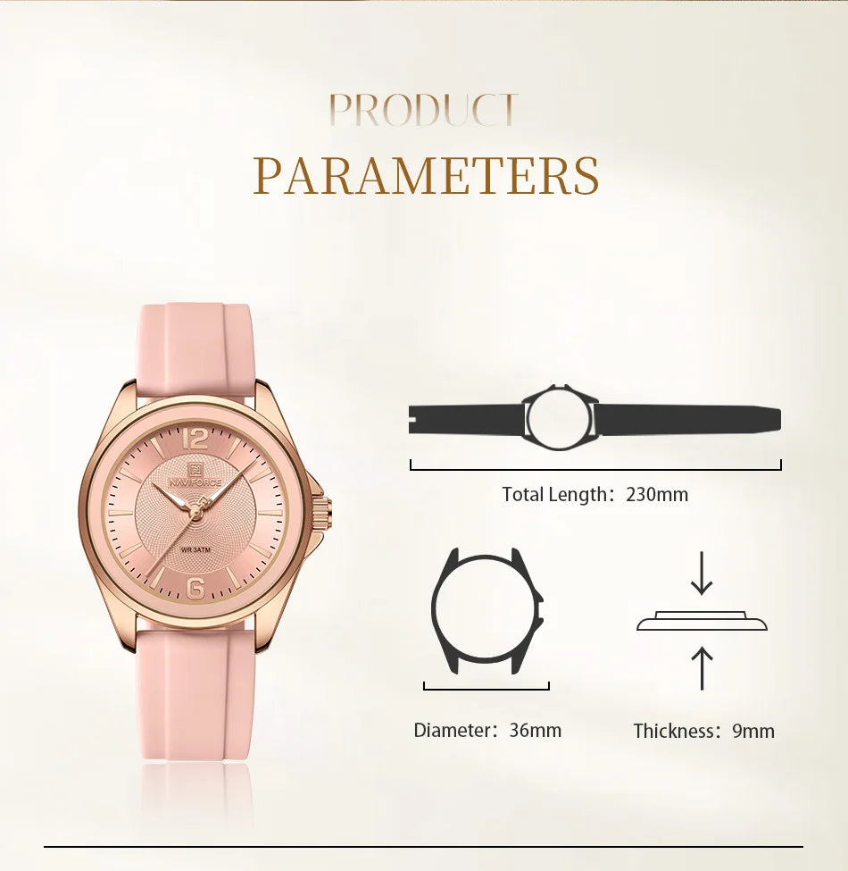 NAVIFORCE Luxury Sport Watch for Women Elegant Waterproof Wristwatch with Comfortable Silicone Strap Fashion Ladies Dress Clock