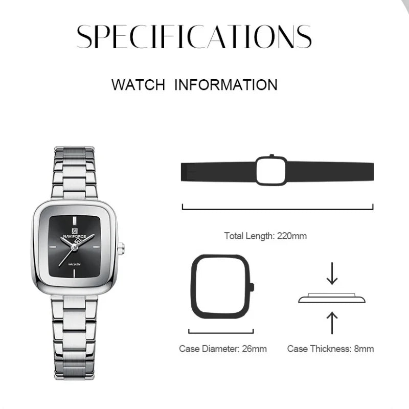NAVIFORCE Unique Square Watches for Women 30M Waterproof Women's Stainless Steel Watches Sports Fashion Ultra Light Girls' Watch