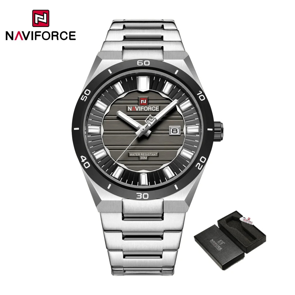 NAVIFORCE Men Quartz Watch Original Waterproof mens wristwatch Steel Strap Quartz Date Display Luminous Fashion Watches For Men