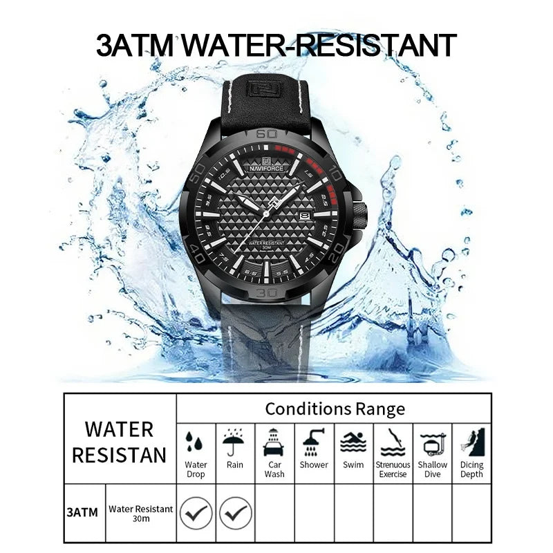 Original Brand Naviforce High Quality Men's Watches Leather Strap Male Waterproof Wristwatch Quartz Date Clock RelogioMasculino