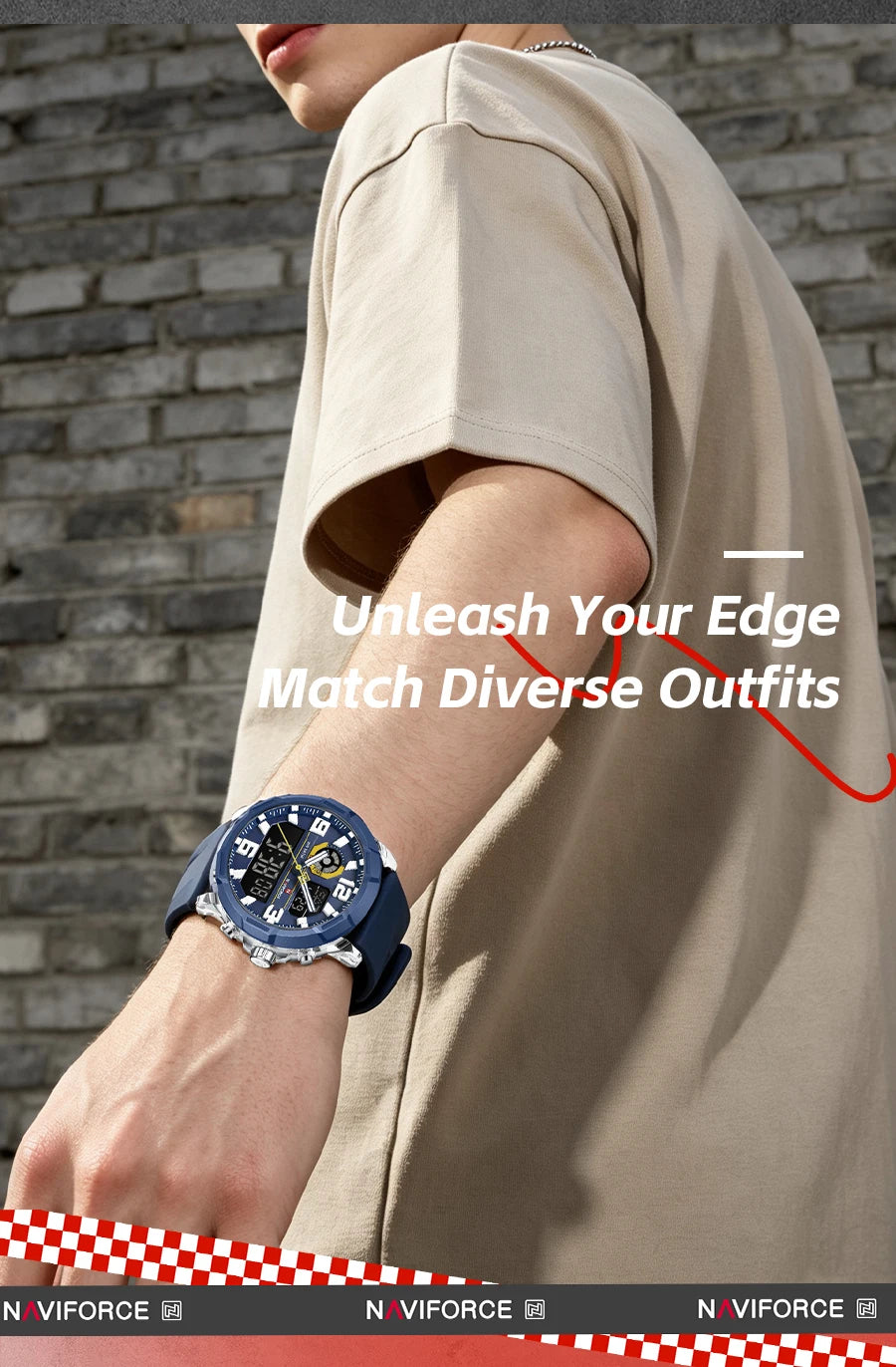 NAVIFORCE Men's Military Quartz Watch Slate Gray Dial White Arabic Numeral Scale 5ATM Waterproof Sports Personality Wristwatches