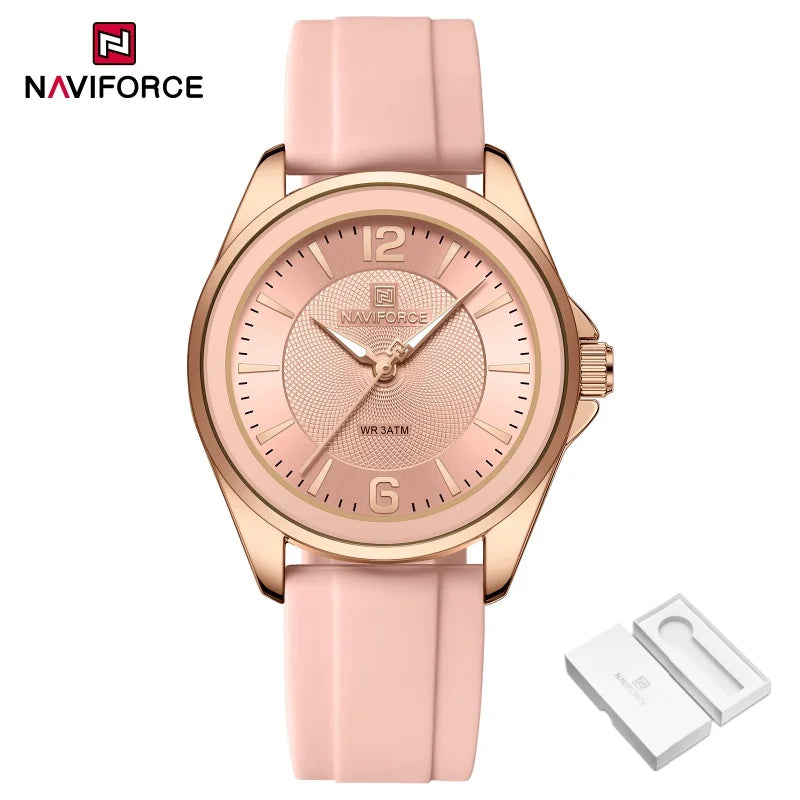 NAVIFORCE Women's Sports Casual Quartz Watch Comfortable Silicone Strap 3ATM Waterproof Wristwatch Relogios Feminino Gift Clock
