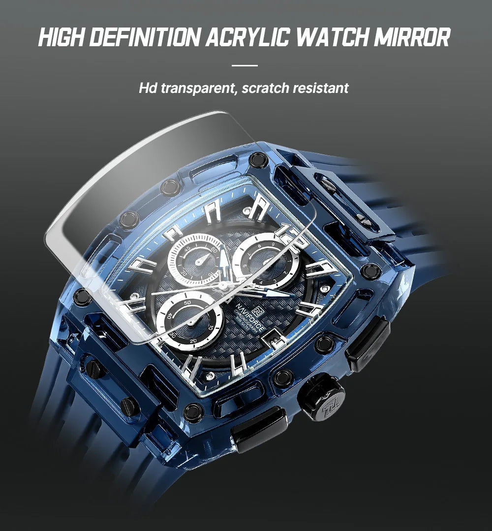 NAVIFORCE Outdoor Quartz Wristwatch for Men Chronograph Auto Date 5ATM Waterproof Silicone Strap Male Casual Fashion Sport Clock