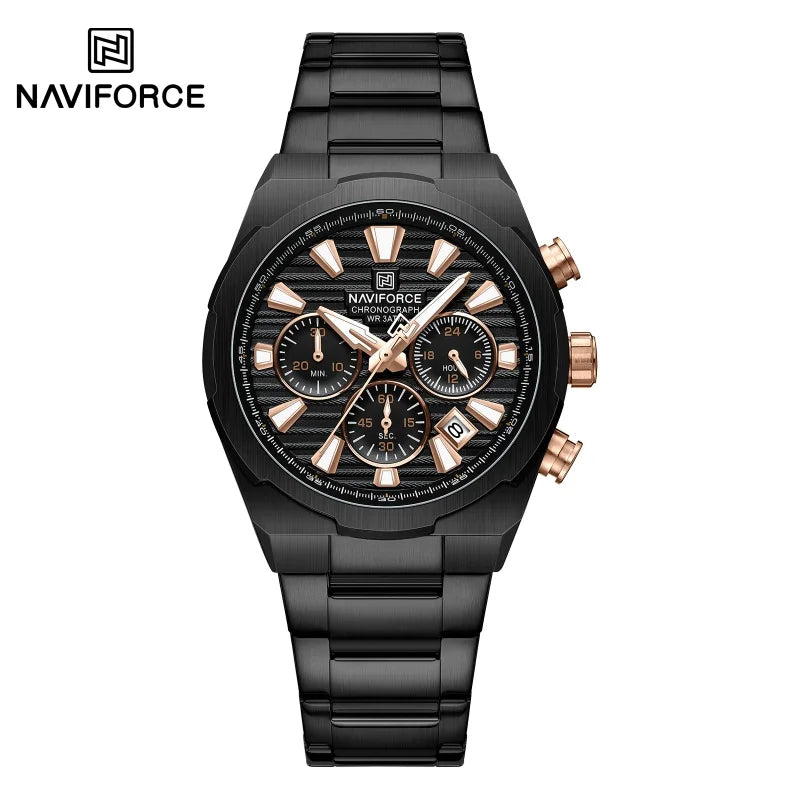 NAVIFORCE Watch For Men Mutifunction Chronograph Quartz Wristwatches Calendar display Military 24 Hours Luminous New Men Clock