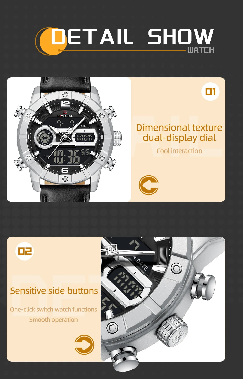 NAVIFORCE Men Watch Quartz Calendar Sports Waterproof Alarm Countdown Automatic Display Fashionable Luxury Wristwatch Gifts Box