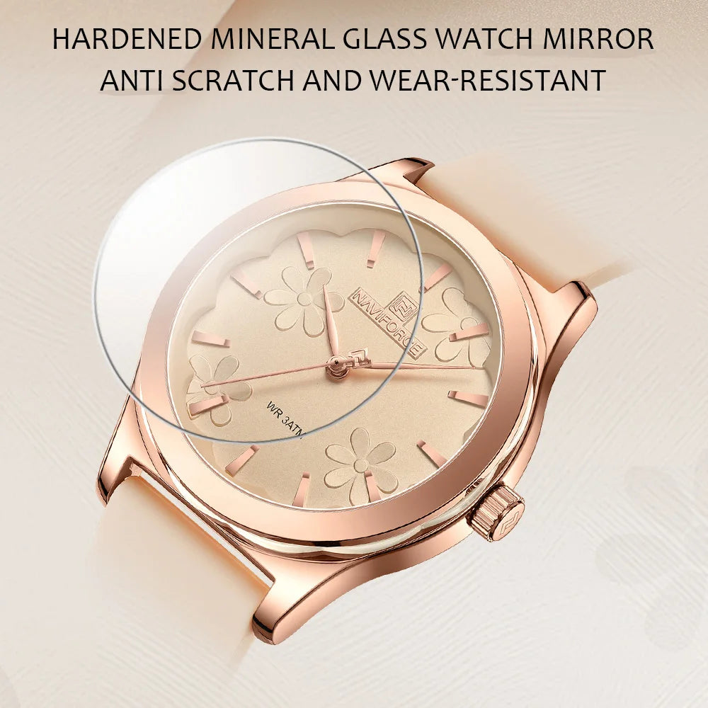 NAVIFORCE Women Simple Fashion Wristwatch Quartz 3ATM Waterproof Comfortable Silicone Strap Female Exquisite Wristwatch Gift Box