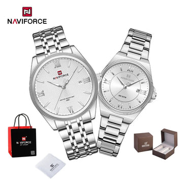 NAVIFORCE Elegant Couple Lover Watches Quartz Calendar Display 30M Water Resistant Watch Stainless Steel Daily Luxury Wristwatch