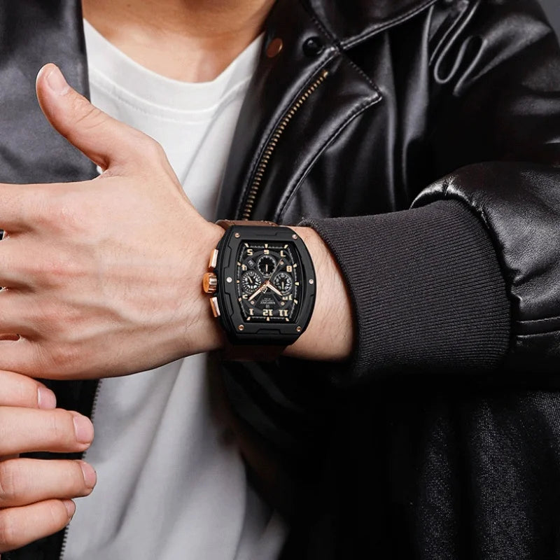 NAVIFORCE Wristwatch for Man Quartz Chronograph 3ATM Waterproof Male Business Clock Trendy Leather Strap Gifts for Father's Day