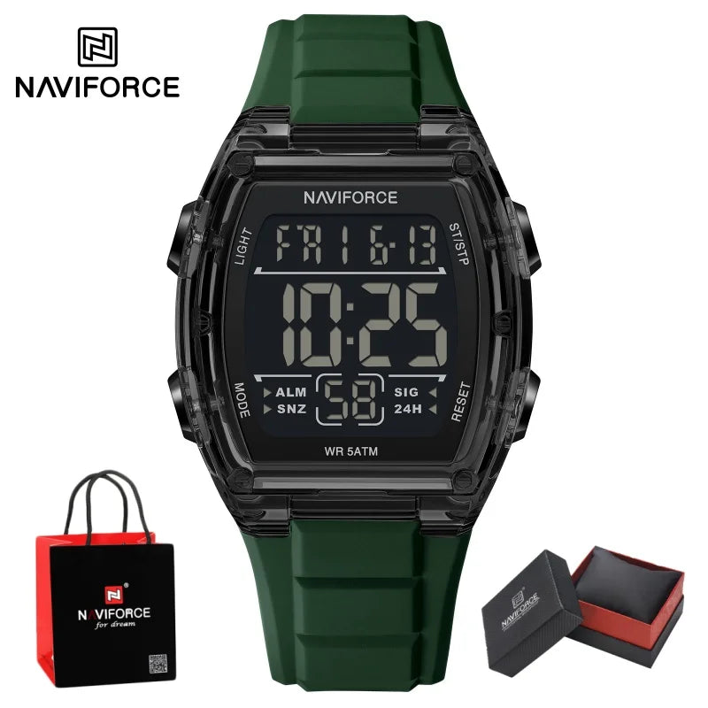 NAVIFORCE Men's Stylish Daily Wear Watch LCD Digital 5ATM Waterproof Date Week Display Male Sports Outdoor Wristwatch Gifts Box