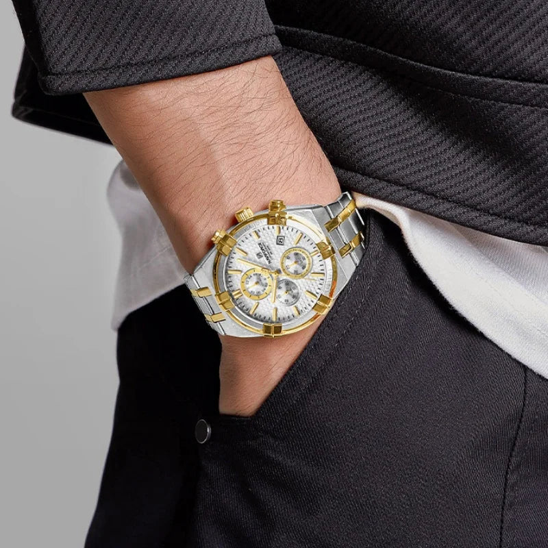 NAVIFORCE Original Watches for Man Waterproof Quartz Chronograph Luminous Stainless Steel Father's Day Male Wristwatch Gift Box