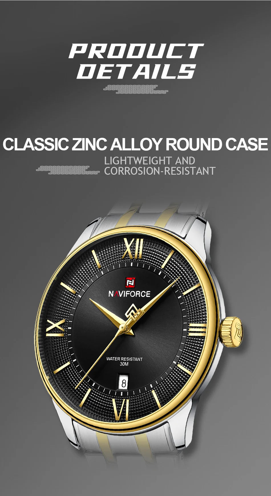 NAVIFORCE Men's Watch Stainless Steel Strap Waterproof Luxury Sport Male Quartz WristWatch Calendar Clock Reloj Hombre man gift