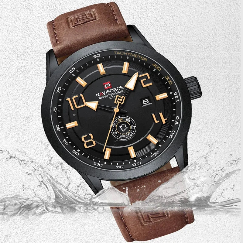 NAVIFORCE Watches for men Fashion Sports PU Strap 30m Waterproof Quartz Calendar Display Wristwatch Male Gift Relogio Masculino