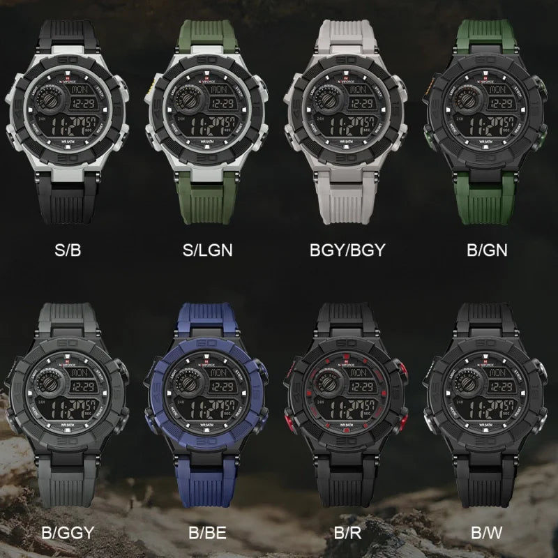 NAVIFORCE Man's Watch With Date Week Display LCD Digital Lightweight 24 Hour Alarm Clock 5ATM Waterproof Male Sports Wristwatch