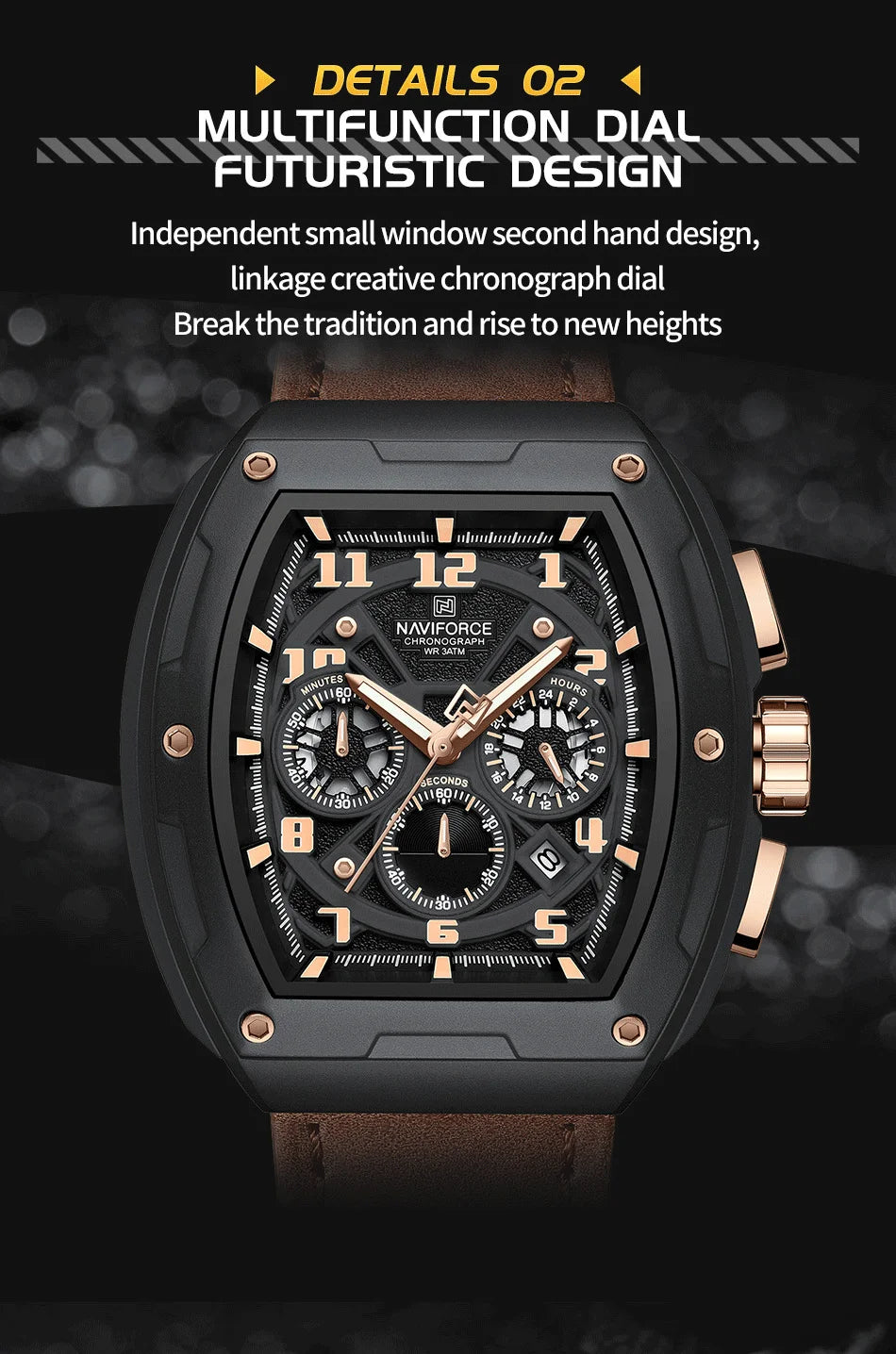 NAVIFORCE Wristwatch for Man Quartz Chronograph 3ATM Waterproof Male Business Clock Trendy Leather Strap Gifts for Father's Day