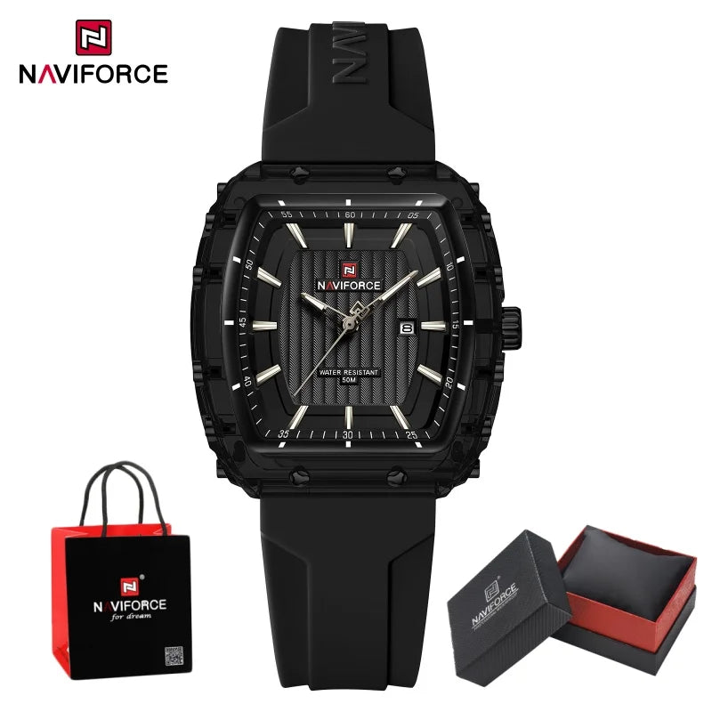 NAVIFORCE Woman's Watch Quartz Calendar 5ATM Waterproof Silica Strap Elegant Ladies Luxury Stylish Simple Wristwatch Gift Box