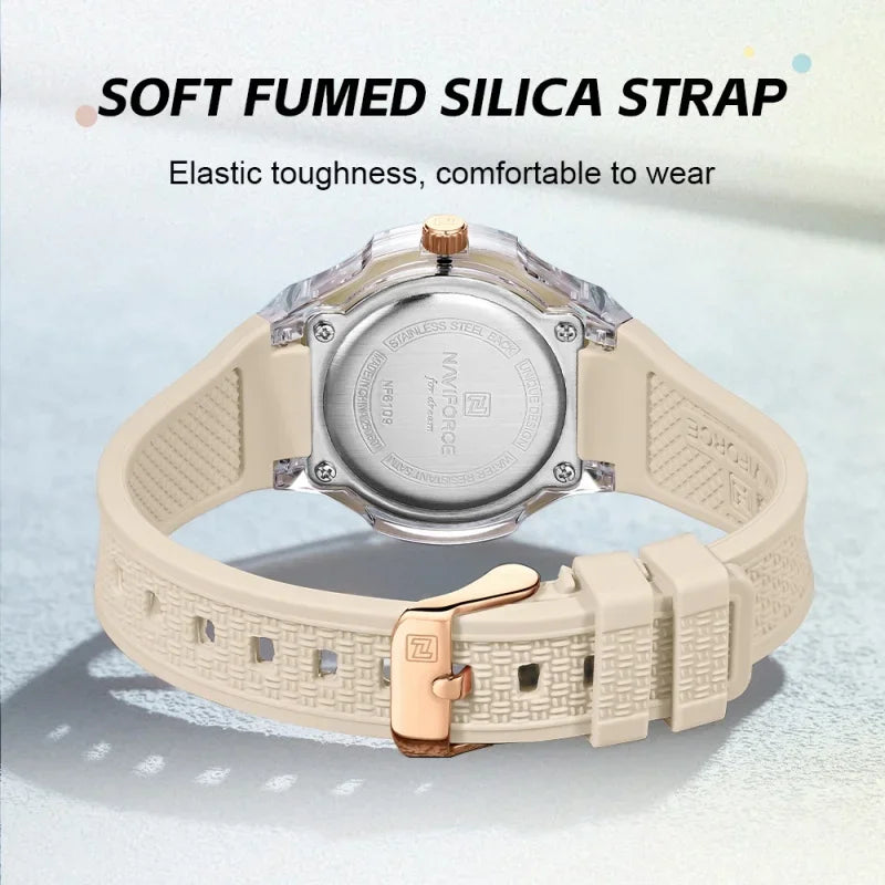 NAVIFORCE Woman Watch Silicone Band Waterproof Elegant Ladies Date Display Wristwatch Luxury Original Quartz Watches for Women