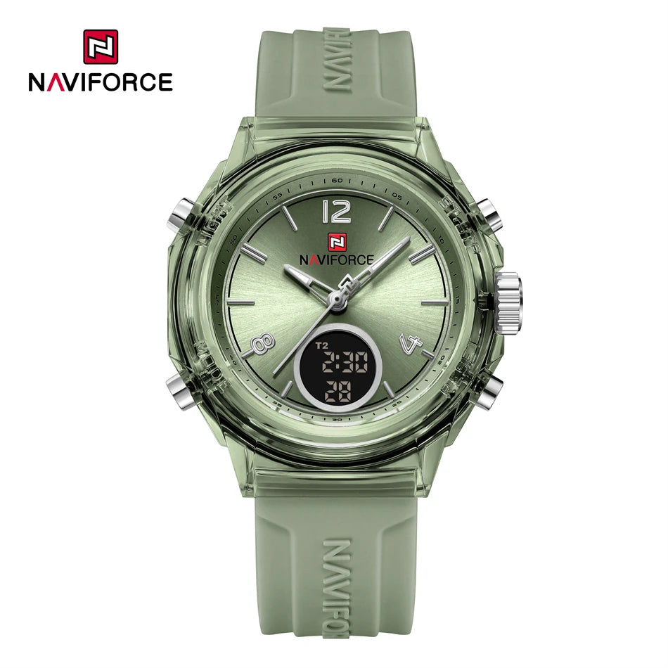 NAVIFORCE Original Watches For Woman Dual Display Lady Retro Female Quartz Watch Waterproof Round Dial Give for Girlfriend Gift