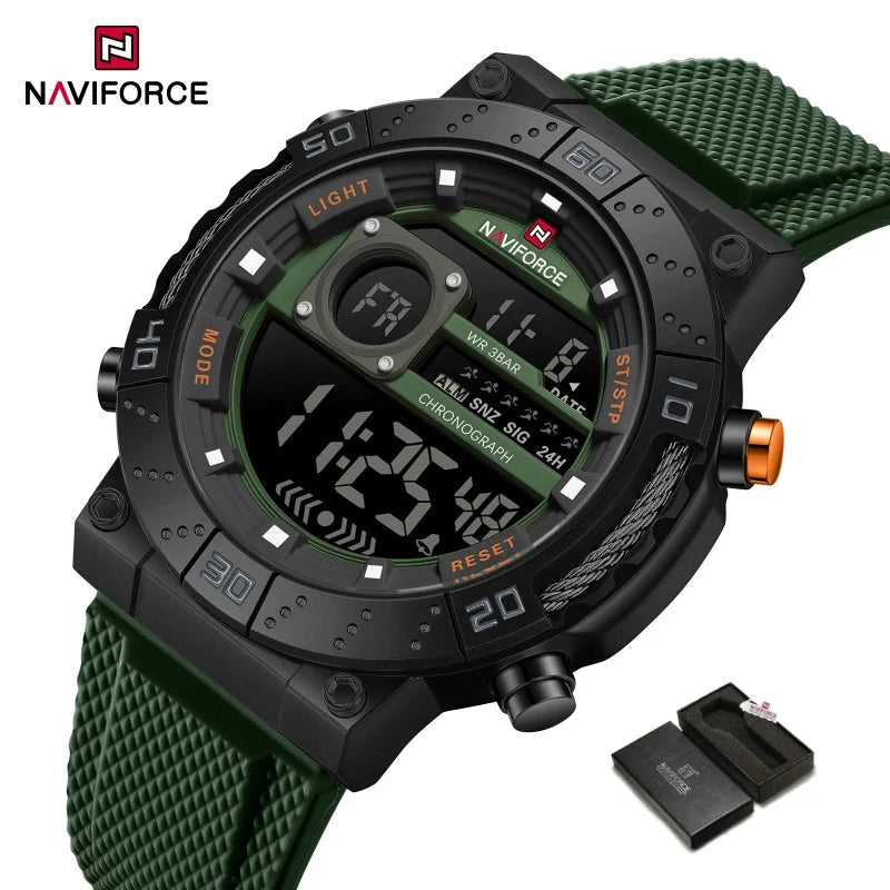 NAVIFORCE Watches for Men LCD Digital Auto Date Week Display Luminous Soft Silicone Strap  Fashion Wristwatch Relogio Masculino
