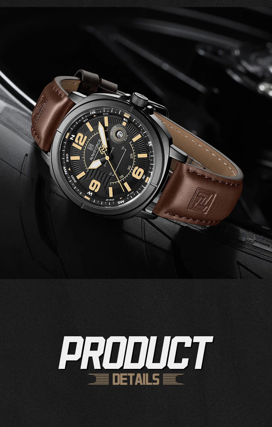 NAVIFORCE New Male Wristwatch Gift Box Quartz Calendar PU Band Calendar High Quarlity 30M Waterproof Business Man's Watch NF8078