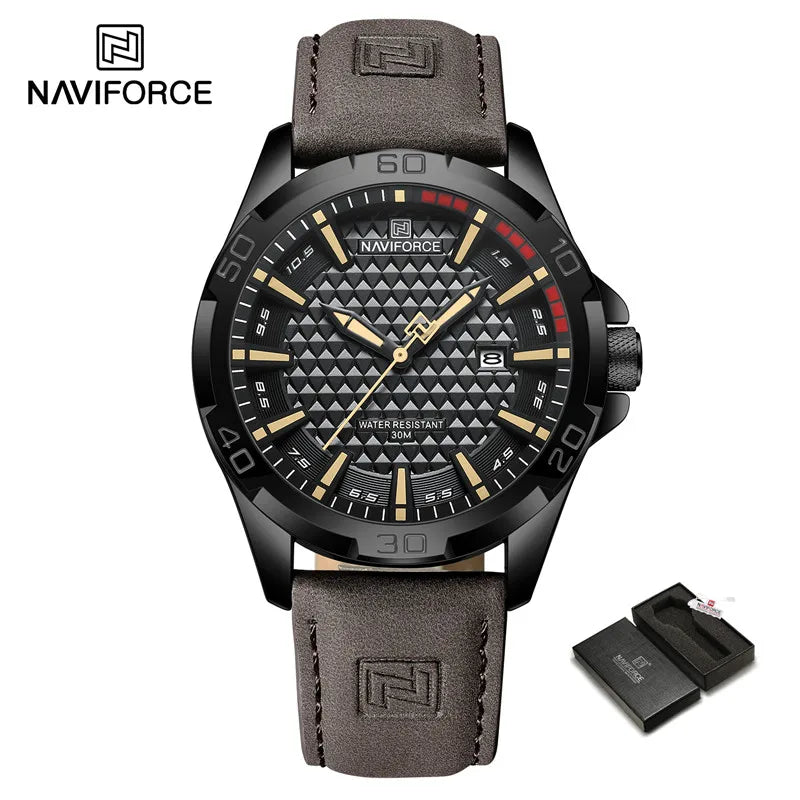 Naviforce Brand Sports Men Watches Leather Band Male 30m Waterproof Military Wristwatch Quartz Date Clock Relogio Masculino 2023