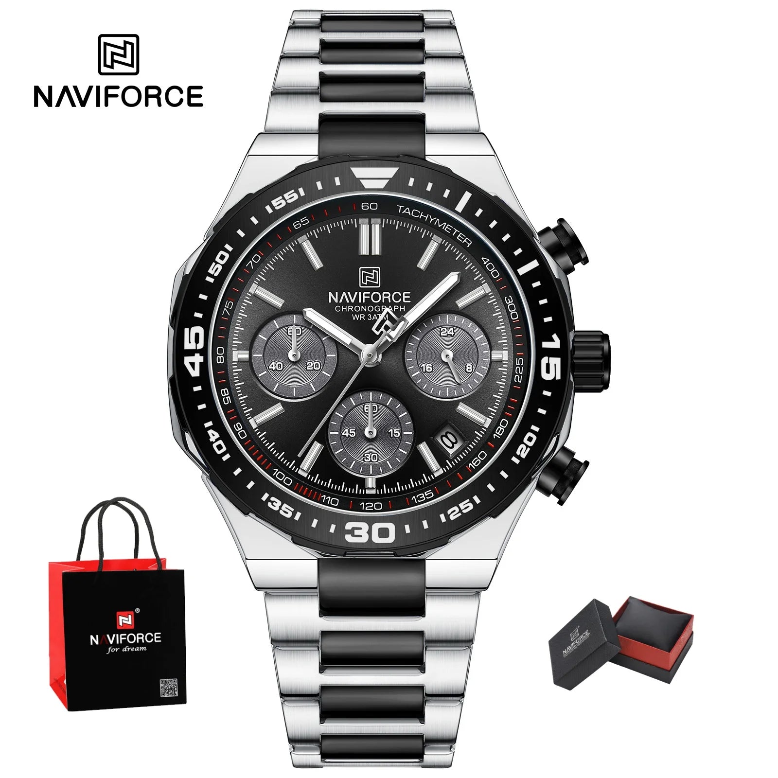 NAVIFORCE Luxury Stainless Steel Waterproof Classic Quartz Wristwatches Fashion Watch Men High Quality Male Big Face Clock Gifts