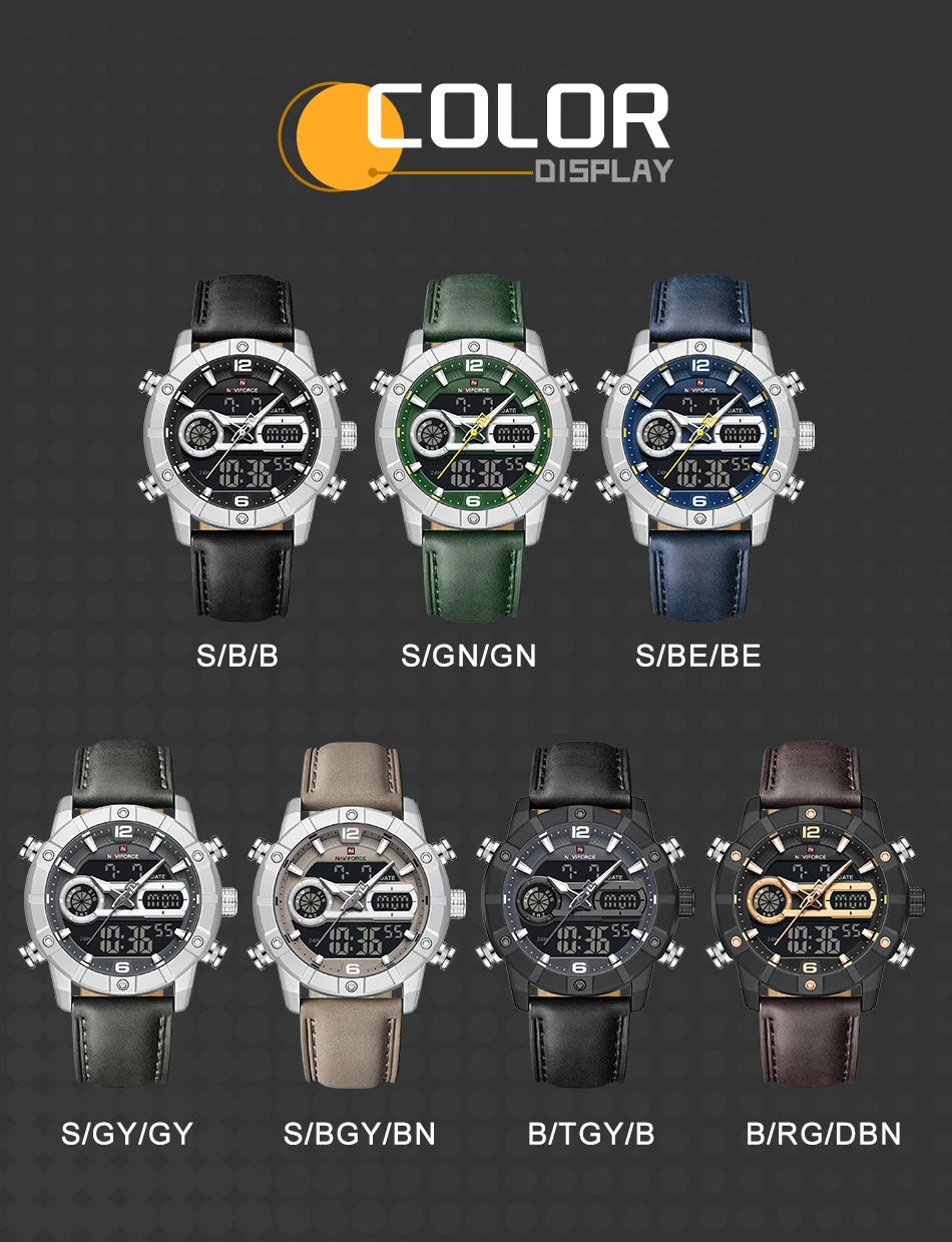 NAVIFORCE Men Quartz Watch Dual Time Date Night Illumination Classic Business Male Clock Luxury Original Waterproof Wristwatch