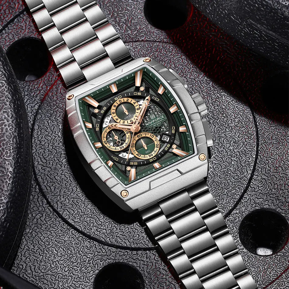 NAVIFORCE Quartz Watch for Men Fashion Waterproof Luminous Chronograph Wristwatch Auto Date Stainless Steel Strap Clock Gift