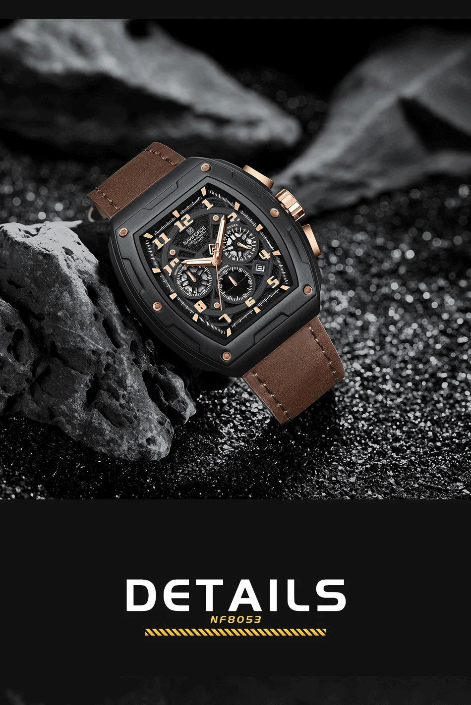 NAVIFORCE Wristwatch for Man Quartz Chronograph 3ATM Waterproof Male Business Clock Trendy Leather Strap Gifts for Father's Day
