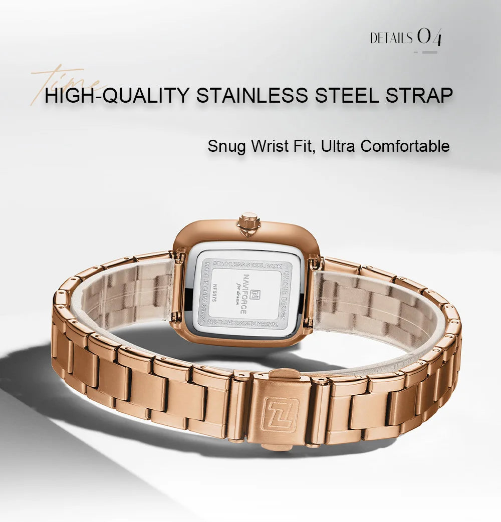 NAVIFORCE Square Watches for Women 3ATM Waterproof Stainless Steel Fashion Ultra Light Girls' Watch Wristwatch Gift Box for Lady