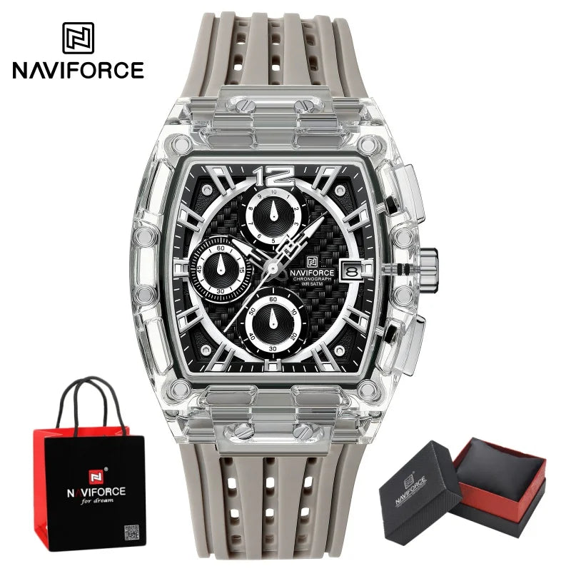 NAVIFORCE Man's Watch Quartz Chronograph 5ATM Waterproof Silicone Strap Fashion Sports Male Luxury Wristwatch Gifts Box NF7105