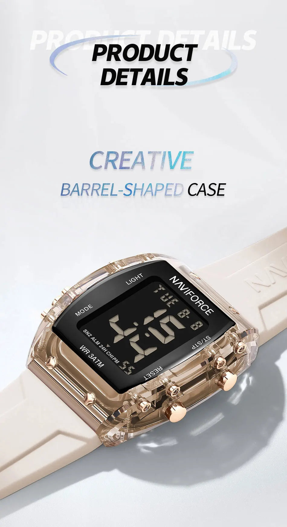 NAVIFORCE Women Watch Waterproof Personality Square Wristwatches LED Digital Silicone Strap Sport Electronic Clock Montre Femme