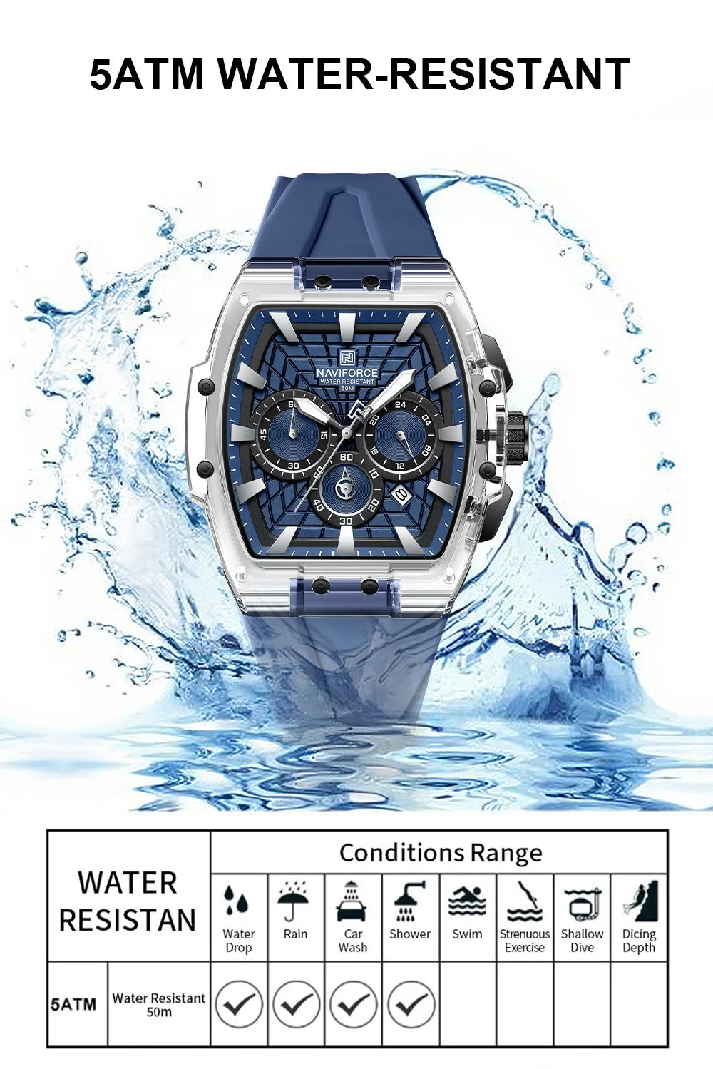 NAVIFORCE Top Brand Watches Men Quartz 5ATM Waterproof Date Luminous Clocks Trendy Sport Outdoor Chronograph Wristwatch for Male