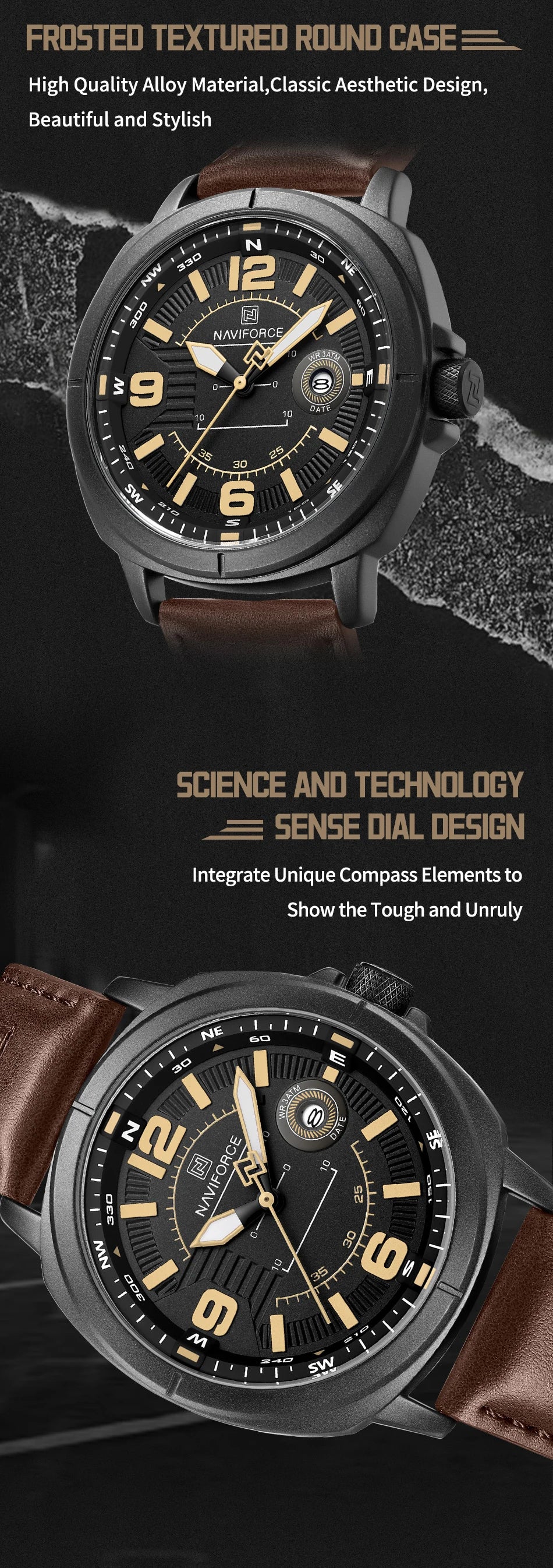 NAVIFORCE New Male Wristwatch Gift Box Quartz Calendar PU Band Calendar High Quarlity 30M Waterproof Business Man's Watch NF8078